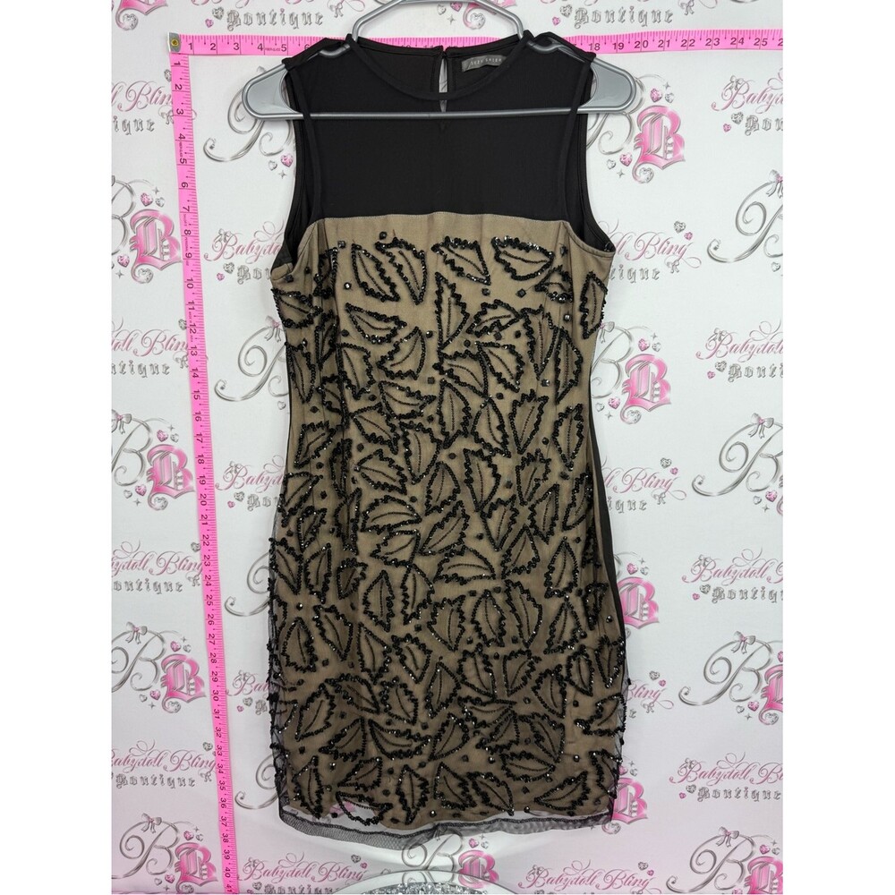 Suzy Shier dress sequins sparkly Black and Tan Beaded Cocktail Dress